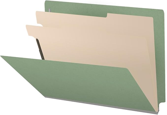 Pressboard Classification Folders, Full Cut End Tab, Letter Size, 2 Dividers, Green (Box of 10) by Ecom+Folders