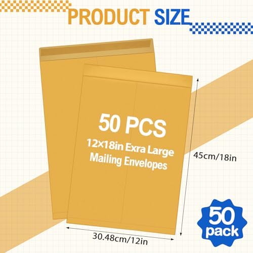 Motipuns 50 Pcs 12'' x 18'' Large Mailing Envelopes 32lb with Gummed Flaps - Image 2