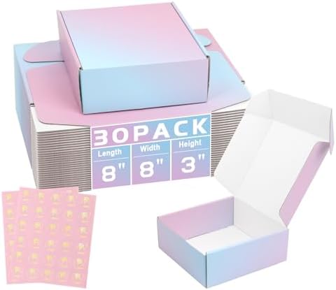 8"x8"x3" Shipping Boxes, 30 Pack Purple Cardboard Mailer Boxes for Small Business by DERZIFUN