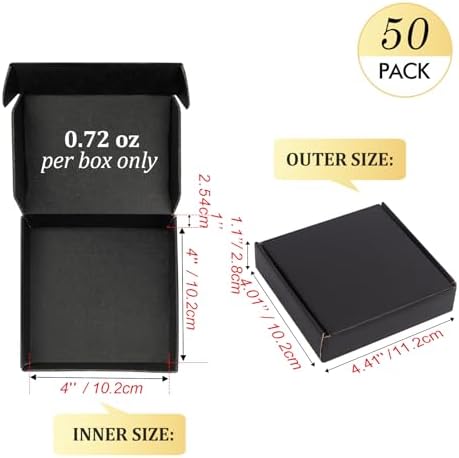 Small Shipping Boxes 4x4x1, Set of 50, Black Corrugated Cardboard Box (YD441-50BK) - Image 2