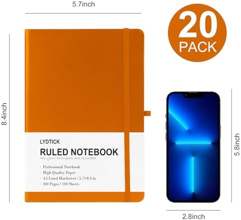 20 Pack Journals for Writing College Ruled Notebooks Journal in Bulk, Hardcover Notebooks (200Pages) for Note Talking, Lined Bullet Journals for Home School Office, 5.7"x8.4", Orange - Image 2