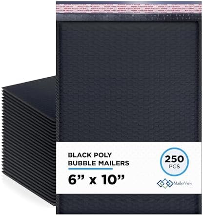 Black Bubble Mailers 6x10, Self Seal Poly Padded Envelopes #0, 250 Pack by MAILERVIEW