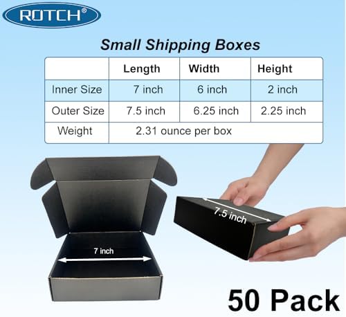 ROTCH 50 Pack 7x6x2'' Small Shipping Boxes Black, Cardboard Corrugated Mailers for Small Business (M762-E-B) - Image 2