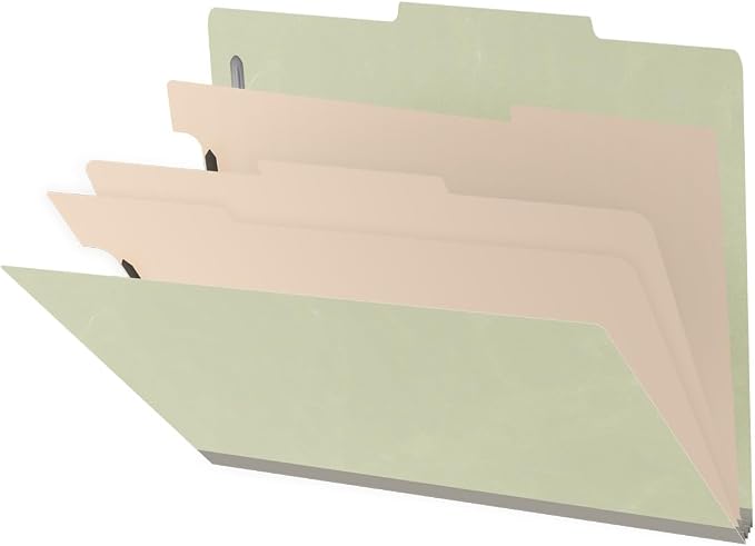 25 Pt. Pressboard Classification Folders, 2/5 Cut ROC Top Tab, Letter Size, 3 Dividers, Light Green (Box of 10) by Ecom+Folders