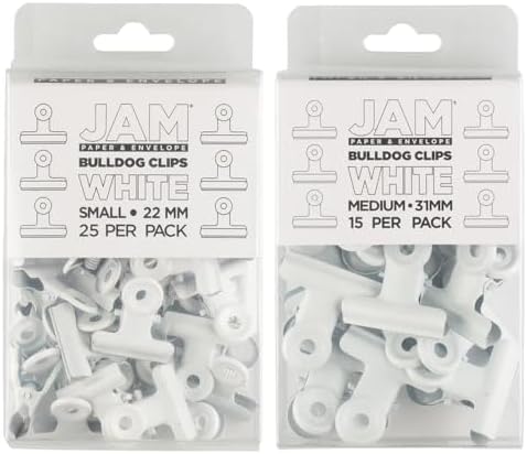 JAM PAPER Metal Bulldog Clips Combo Pack - Small & Medium - 22mm & 31mm - White - 40/Pack - Image 2