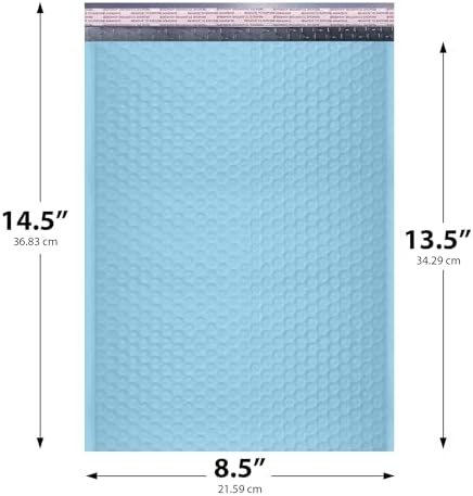 Light Blue Bubble Mailers 8.5x14.5, Poly Padded Envelopes #3, 100 Pack - Image 2
