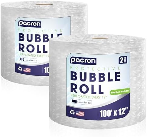 Bubble Roll Wrap 12" x 100', 2-Pack 5/16" Perforated Medium Cushioning by Pacron