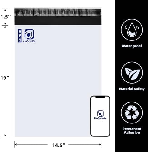 POLYSELLS 100 Pcs 14.5x19 Inch Poly Mailers Shipping Envelopes, Strong Adhesive Sealing, Waterproof, and Tear-resistant Postal Mailing Bags for Clothing, Books, and Accessories (Pack of 2) - Image 2