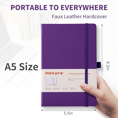 Heture Hardcover Notebooks, 6 Packs A5 Lined Journals Notebook for Writing 160 Pages, 8.2 x 5.5 inch, 6 Colors Classic Ruled Notebooks for College/Work/Travel (Lavender Purpl, 1 Pack) - Image 2