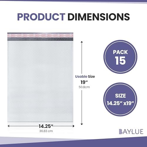 White Poly Bubble Mailers 14.50x20 Inch #7 | Self Seal Large Padded Envelopes | Air Cushioned Bubble Mailer | Usable Size 14.25x19 Inch | Waterproof Lightweight Mailing Shipping Bags | 15 Pack - Image 2