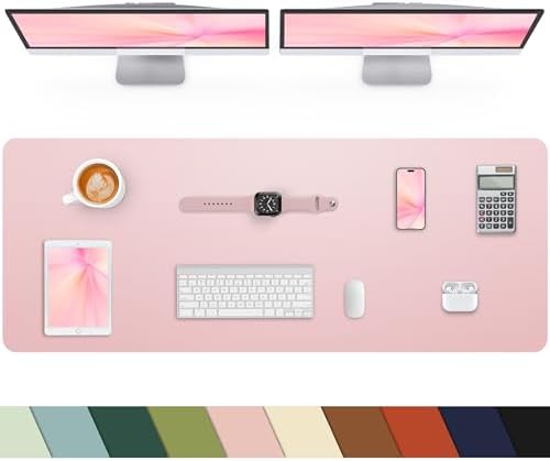 Leather Desk Pad Protector, Large Desk Mat, Mouse Pad, Non-Slip PU Leather Desk Blotter,Desk Cover mat,Desk mat for Keyboard and Mouse,Mat for Office&Home (Rose Pink, 48" x 17") by cebowa