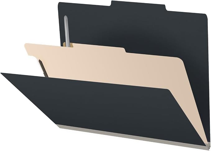 25 Pt. Pressboard Classification Folders, 2/5 Cut ROC Top Tab, Letter Size, 1 Divider, Black (Box of 10) by Ecom+Folders