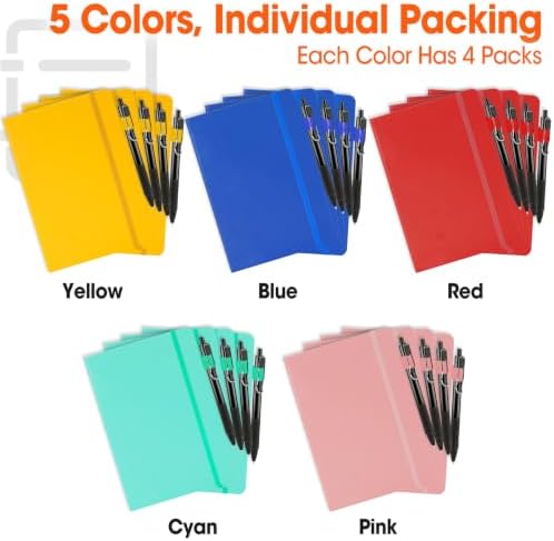 BGUP 20 Pack Lined Journal Notebook with Pen, A5 Hardcover Leather Journal 5.5"*8.3", 5 Colors 136 Pages College Ruled Notebooks and Pen Set for Office School Business Supplies - Image 3