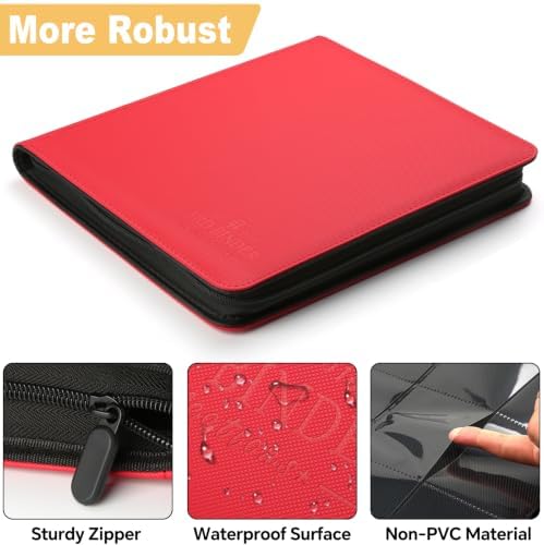 12-Pocket Business Card Binder holds 720 Cards, Premium Diamond Texture PU Leather Name Card Holder Organizer with Zipper, Black Sleeves Side Loading Card Book for Collectors & Office(red) - Image 3