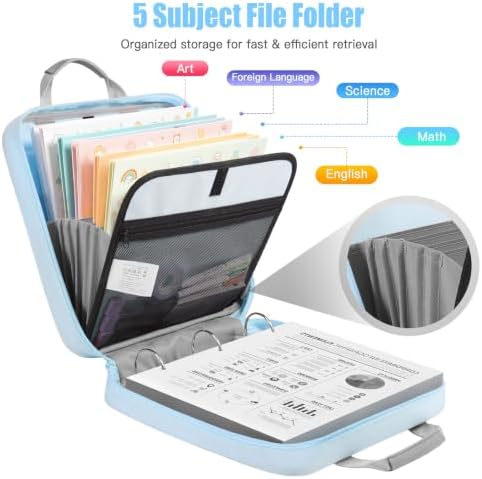 MoKo Zipper Binder, 2 Inch 3 O Ring, 5 Tab File Folders, 500 Sheets, Blue - Image 2