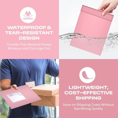 Light Pink Bubble Mailers 6x10, Poly Padded Envelopes #0, 500 Pack - Image 5