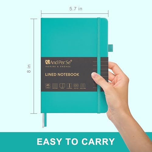 &And Per Se Lined Notebooks 3-Pack Gift Set, A5 Hardcover Journals, 160 Pages 100gsm Thick Paper, 3 Assorted Colors (Red, Turquoise & Lime Green) - Image 2