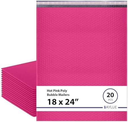 Hot Pink Bubble Mailers 18x23, Self Seal Poly Padded Envelopes #9, 20 Pack by BAYLUE