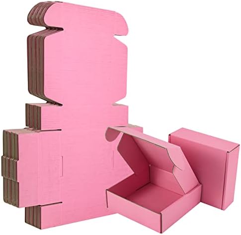 25 Pack Small Shipping Boxes Pink Corrugated Cardboard Box 4x4x2 inches，Corrugated Box for Packaging Small Business,Mailing Packing Literature Mailer,Shipping Gift Boxes by AIYUNNI
