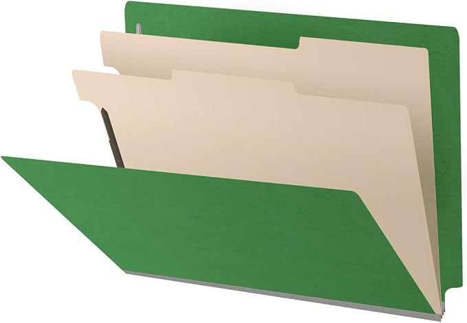 25 Pt. Pressboard Classification Folders, Full Cut End Tab, Letter Size, 2 Dividers, Moss Green (Box of 10) by Ecom+Folders