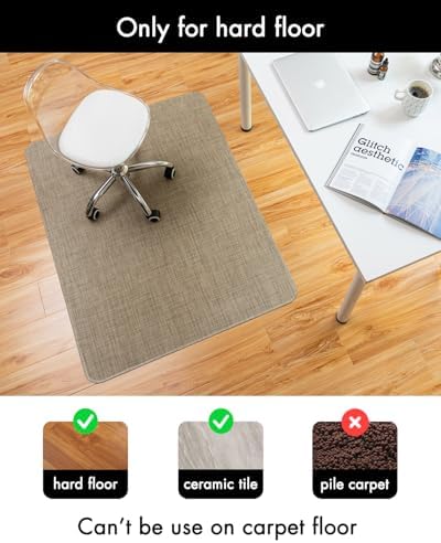 BARoyal Office Chair Mat for Hardwood Floor Under Desk Computer Rolling Chair Mat for Wood/Tile Floor Non-Slip Heavy Duty Desk Rug PVC Plastic Hard Floor Protector 30" x 48"(Linen) - Image 3