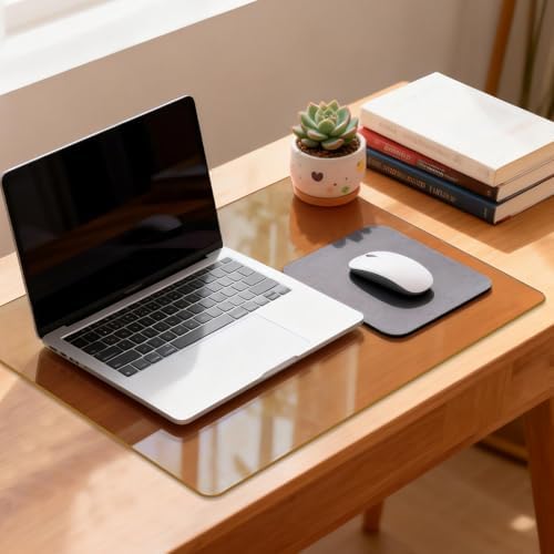 VASUHOME 24" x 18" Brown Tempered Glass Desk Mat - Multi-Functional Desk Pad for Keyboard and Monitor Protection, Dry Erase Surface, Ideal Table Top Protector for Home & Office by VASUHOME