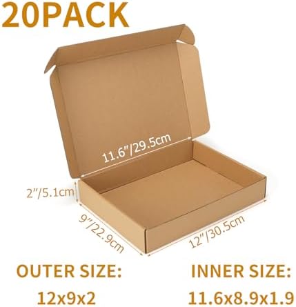 PHAREGE 20 Pack 12x9x2 inch Cardboard Shipping Boxes, Brown Mailing Box - Image 2