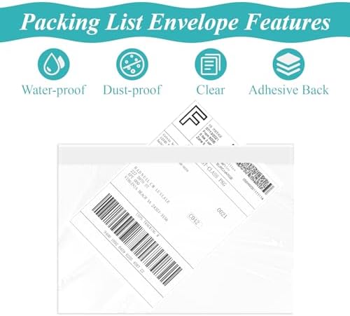 100 Pack 7.5" x 5.5" Clear Self-Adhesive Top Loading Packing List/Shipping Label Envelopes Pouches - Image 3