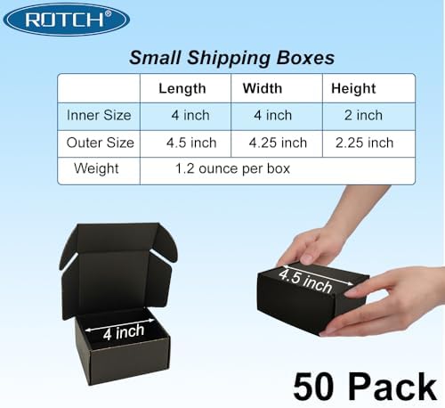 ROTCH 50 Pack 4x4x2'' Small Shipping Boxes, Sturdy Corrugated Cardboard Mailers, Black (M442-E-B) - Image 2