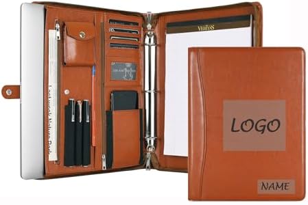 Brown Leather Padfolio for Women/Men, Business Leather Binder 3 Ring Portfolio, Personalized Leather Portfolio Binder, Zippered Portfolio Organizer for A4 Notepad & 13-inch Laptop/Tablet by YLYYHH