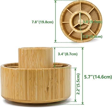 VaeFae Bamboo Pen Holder Organizer, 360° Rotating Art Supply Organizer, Desktop Storage for Marker Pens, Colored Pencil, Art Brushes, etc. - Image 3