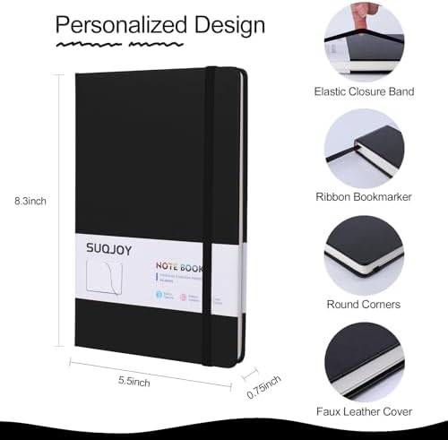 8 Pack Lined Journal Notebooks for Work, 100 GSM Paper, 5.5"x8.3", Black - Image 2