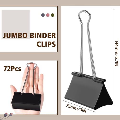 Jetec 72 Pcs 3 Inch Jumbo Binder Clips Black Extra Large Binder Clips Bulk - Image 2