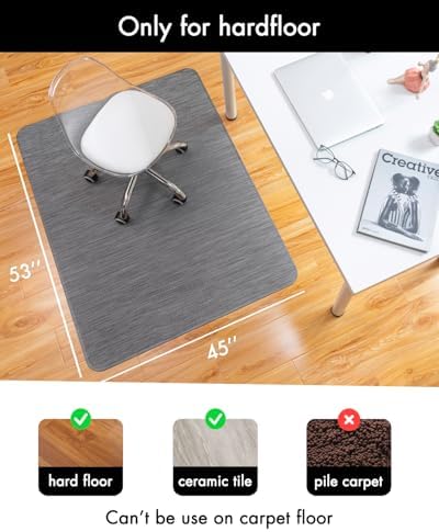 Baroyal Office Chair Mat for Hardwood Floor Under Desk Computer Rolling Chair Mat for Wood/Tile Floor Non-Slip Heavy Duty Desk Rug PVC Plastic Hard Floor Protector 45"x 53" (Gray) - Image 3