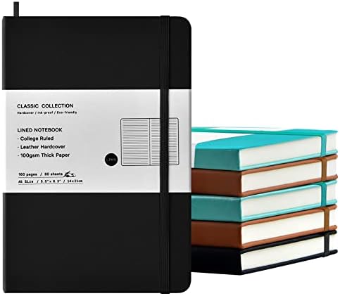 Coopay 6 Pack A5 Journal Notebooks Bulk, 160 Pages, 100GSM Thick Paper, 8.3 x 5.5 inch Hardcover Lined Leather Journals for Writing Office School Business Work Men Women (Black/Brown/Green) by Coopay