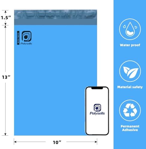 POLYSELLS 100 pcs 10x13 Inches Blue Poly Mailers Shipping Envelopes, Strong Adhesive Sealing, Waterproof, and Tear-resistant Postal Mailing Bags for Clothing, Books, and Accessories - Image 2