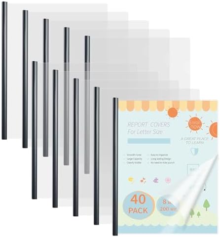 Heavyduty Clear Report Covers with Sliding Bars, 70 Sheet Capacity, 40 Pack by Binditek