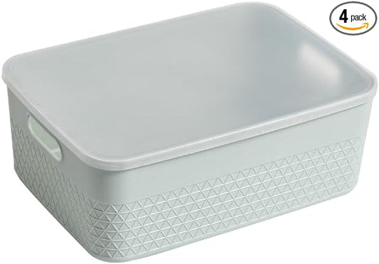 Lidded Storage Bin Organizer | Storage Organizing Container, 9 Liter, Set of 4, Mint by HANAMYA