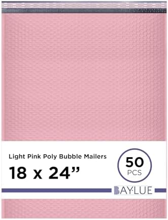 Light Pink Bubble Mailers 18x24, Poly Padded Envelopes #9, 50 Pack by BAYLUE