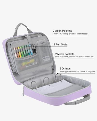 Zipper Binder 3 Inch 3 Ring with Shoulder Strap Multi-Pocket,Tough - Image 2
