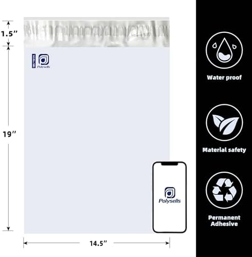 POLYSELLS 14.5x19 White Poly Mailers 50 Pack Self Seal Shipping Bags - Image 2