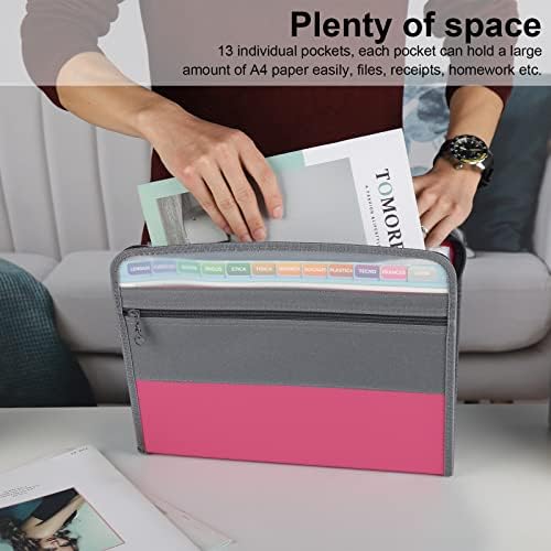 NAFY Expanding File Folders, 2Pack 13 Pockets Document Organizer with Zipper, A4 Letter Size Portable Accordion Expanding File Folders with Multicolor Labels for Office School Supplies (Black+Pink) - Image 2