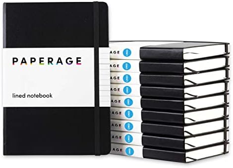 PAPERAGE Lined Journal Notebook, 10 Pack, (Black), 160 Pages, Medium 5.6 in x 8 in - 100 GSM Thick Paper – Hardcover Journaling Notebook for Work, School & Note Taking by PAPERAGE