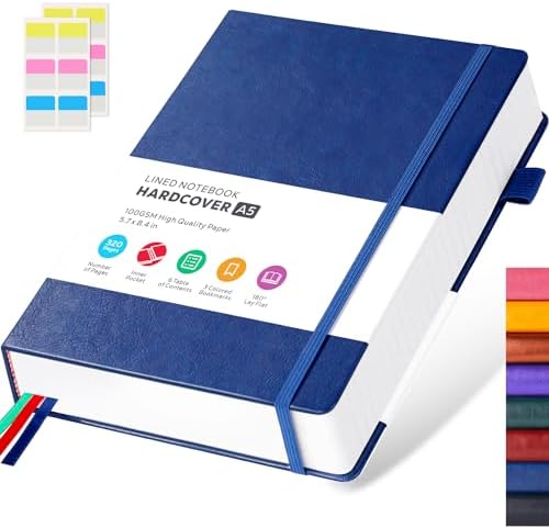FOCUS DAY Thick Notebook Journal, Leather A5 Notebooks College Ruled 320 Pages Lined Paper Notebooks, Hardcover Journal Notebook for Writing Women and Men, 5.7'' X 8.4'', Dark Blue by FOCUSDAY