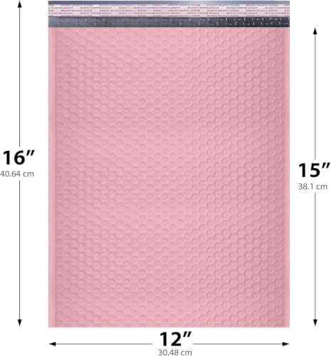 Light Pink Bubble Mailers 12x15, Self Seal Poly Padded Envelopes, 150 Pack - Image 2