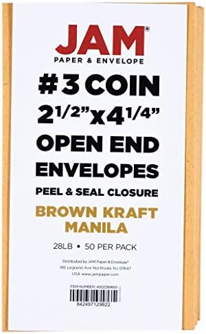 JAM PAPER #3 Coin Business Commercial Envelopes with Peel and Seal Closure - 2 1/2 x 4 1/4 - Brown Kraft Manila - 50/Pack - Image 6