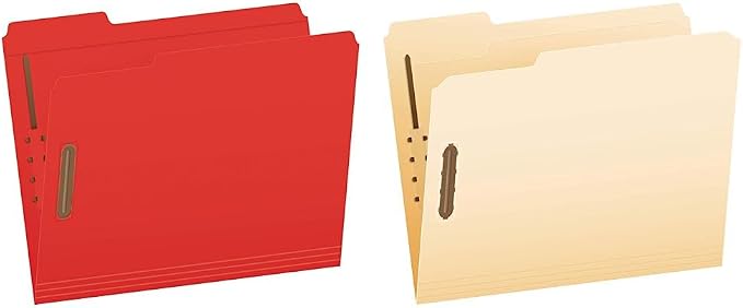 Pendaflex Fastener Folders, Letter Size, Red, 50 per Box, with 2 Fasteners and 1/3 Cut Tabs in Left, Right, Center Positions by Pendaflex