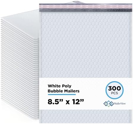 Arctic White Bubble Mailers 8.5x12 Poly Padded Envelopes #2 300 Pack by MAILERVIEW