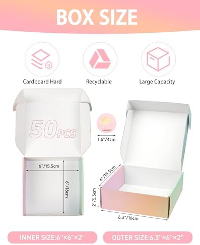 50 Pack 6x6x2 Inch Small Shipping Boxes, Colored Cardboard Boxes for Shipping Mailing Packing - Image 2