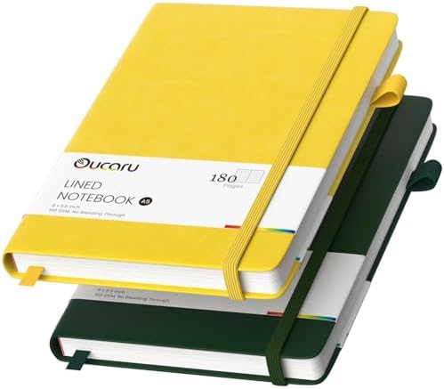 Oucaru 2 Pack A5 Lined Journal Notebook for Writing, 180 Pages by Oucaru
